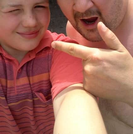 Nathan Jukes on the set of Grimsby with Johnny Vegas.