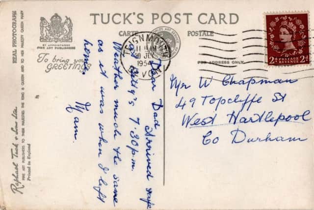 The back of the postcard sent to Mr Walter Chapman. The message includes "Dear Dad" - but the signature is almost impossible to decipher.