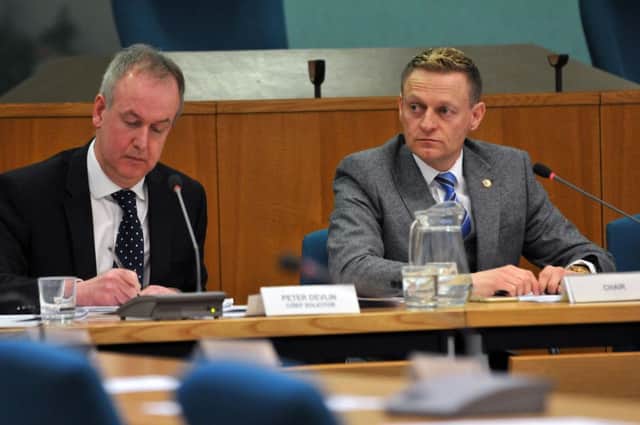 Peter Devlin Chief Solicitor (left) and Councillor Ray Martin-Wells chairman for the Fertility closure meeting held in the Civic Centre, Hartlepool Picture by FRANK REID