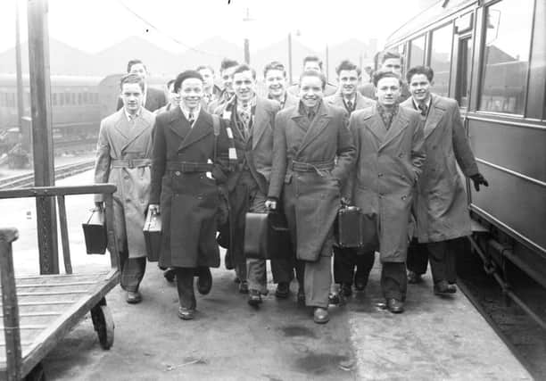 Hartlepool Mail Memory Lane  no date old ref number   NDM 1863
Manchester Boys arriving at station  football