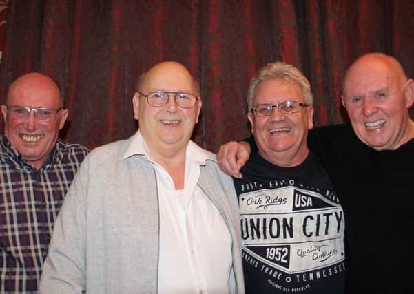 Jimmy Fawcett, Ray Stuart, Robin O'Carroll and Alan Lindridge from The Toffees at their recent reunion at The Cosmopolitan Hotel in Hartlepool. Pic: Stan Laundon.