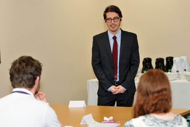 Former apprentice Sam Guerin speaking during apprentice week held at Hartlepool College of Further Education . Picture by FRANK REID