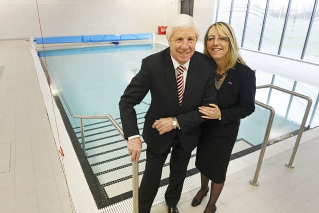 Sunderland 1973 FA Cup winner Jimmy Montgomery and Carole Harder, Chief Executive of Percy Hedley at the new Hydrotherapy Pool.
Picture by Jane Coltman