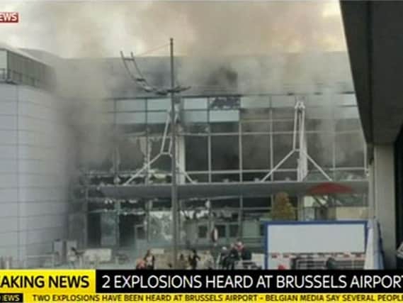 A screengrab taken from Sky TV of the scene at Brussels Airport, Belgium. Issued by PA.