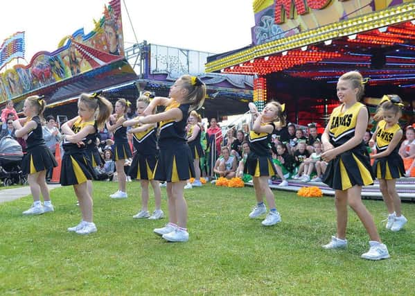 Hartlepool Hawks cheerleading squad perform at the opening of the 2015 Headland Carnival.