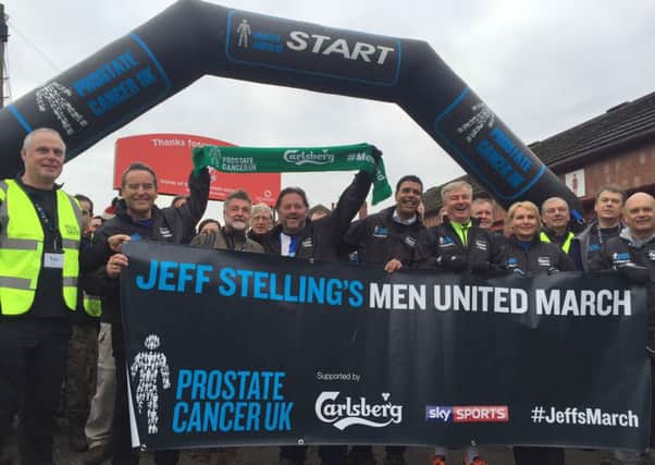 Jeff Stelling, second left, with others ahead of day two of the walk, including far left, Prostate Cancer UK director of research Iain Frame, as well as the likes of Chris Kamara and Charlie Nicholas.