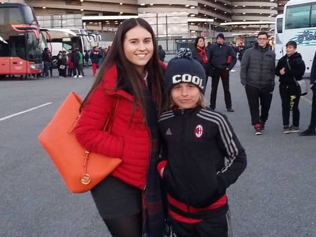 Owen Stephenson, right, and sister Abbiegayle outside Milans San Siro stadium before the game with Lazio.