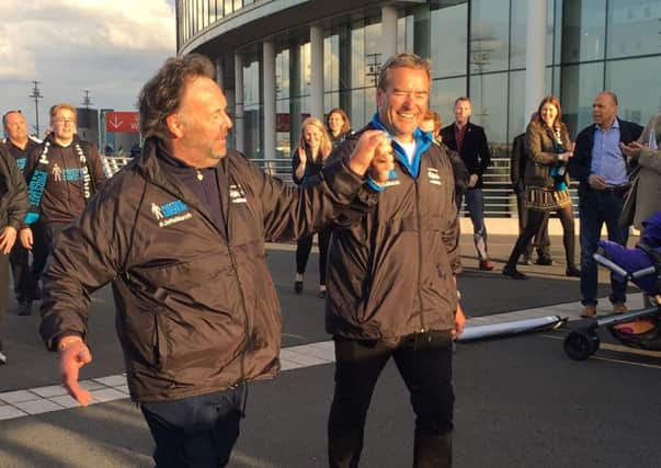 Jeff Stelling completes his Men United March from Hartlepool to Wembley. Pictured with Russ Green, chief executive of Hartlepool United.