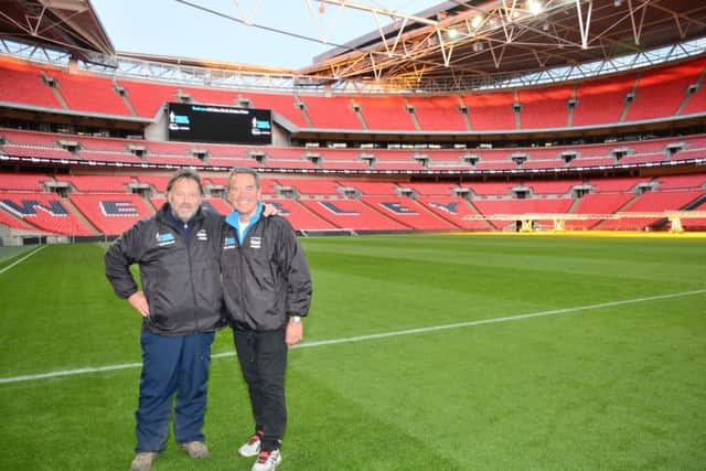 Jeff Stelling completes his Men United March from Hartlepool to Wembley. Pictured with Russ Green, chief executive of Hartlepool United.