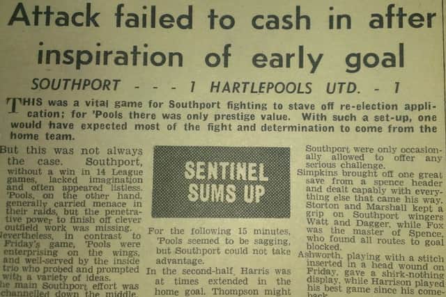 A match report from the Southport v Hartlepools United match