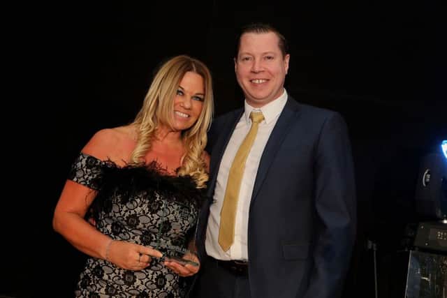 Award winner Val Armstrong with Hartlepool Mail Managing Editor Gavin Foster during the Best of Hartlepool Awards at the Hardwick Hall Hotel in Sedgefield Picture: DAVID WOOD