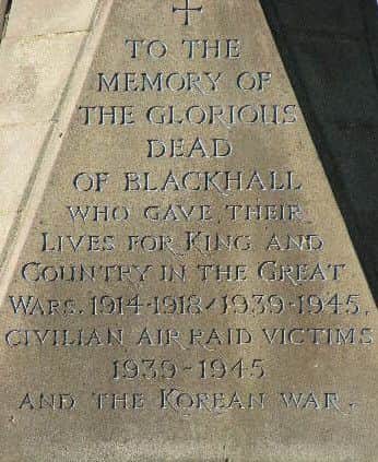 The inscription on Blackhall Memorial.