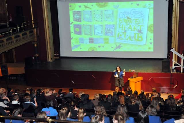 Author Cathy Cassidy speaking to children from Hartlepool primary schools in the Town Hall. Picture by FRANK REID