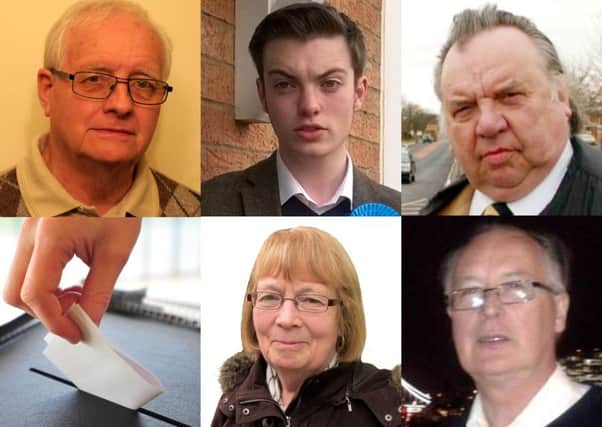 Candidates for the Hart ward, clockwise, from top left, Bob Addison, Isaac Duffy, Keith Fisher, Kenneth Holt, Jean Robinson.