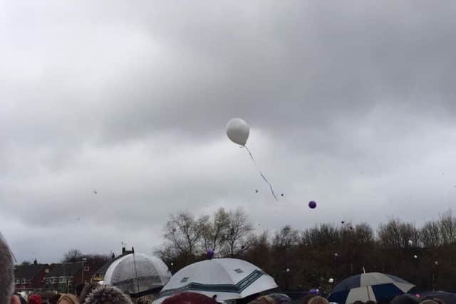 Balloons are released at Barnard Grove Primary School in Hartlepool in memory of Morgan Christian Lund and Evie-Lily Crompton.