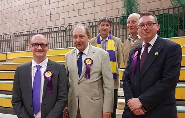 The three new UKIP councillors, front, mean the party now has five council members in Hartlepool.