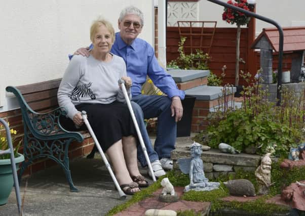 Susan Dawson is recovering from her knee operation at her Seaton Carew home with her husband Ken.