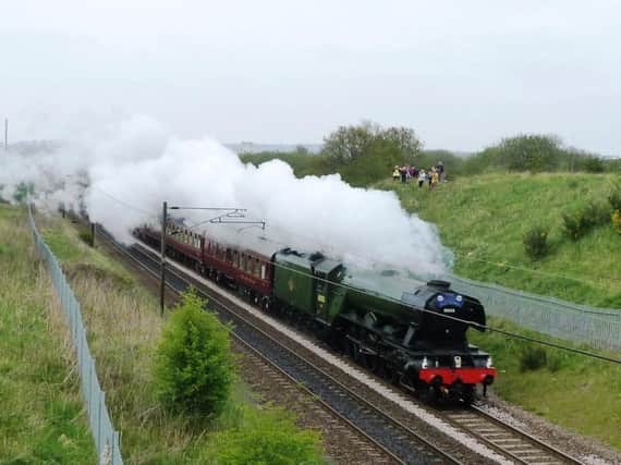 Flying Scotsman on the southbound return visit at Ouston Junction between Birtley and Chester-le-Street. Pic: Peter Ramsery.
