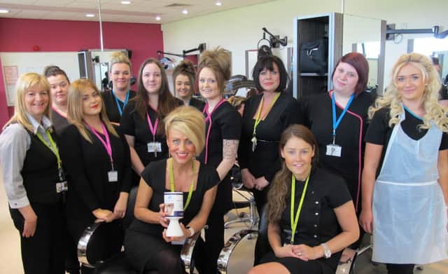 Lecturer Alison Scattergood with staff and students from East Durham Colleges hair and beauty department.