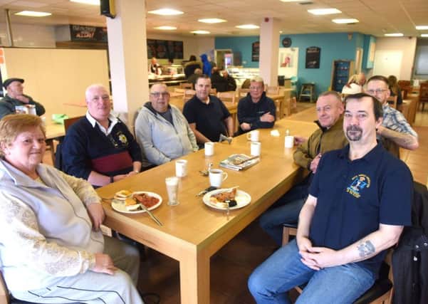 Former soldier Rob Moore and other veterans at their weekly breakfast club at Cafe Eden, Castle Dene shopping centre, Peterlee.