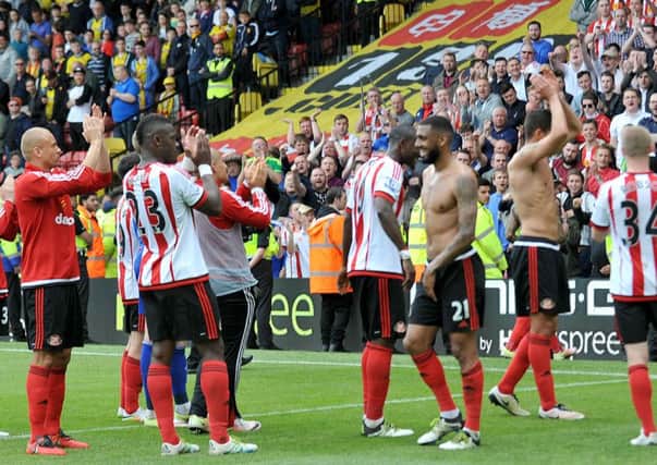 Sunderland players applaud the fans at Watford