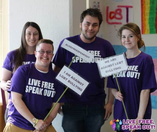 From left, Sarah Lewis  strategic development manager, Jack Cummings, trans development worker, James Snowden, youth development worker, Sian Parker, LGBT development worker at last years IDAHO event