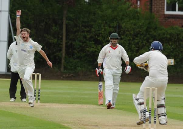 Hartlepool's Lewis Stabler traps Seaton's David MacAllister lbw