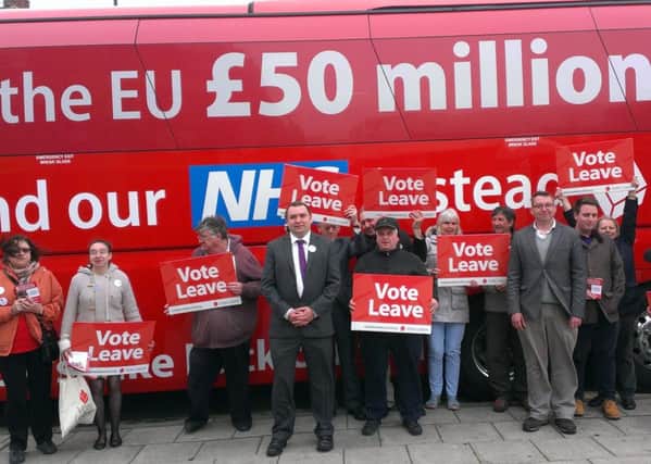 MEP Jonathan Arnott and Leave campaigners with the campaign bus in Hartlepool town centre