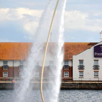 Flyboarder Sonnie Bean in action at Hartlepool Marina.