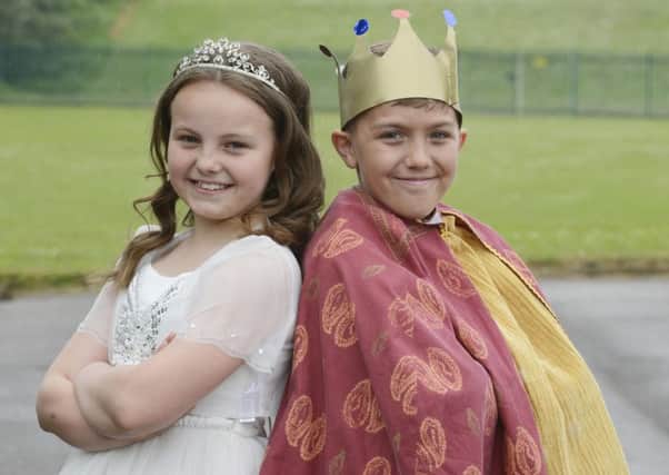 Queen Phoebe Ditchburn, 10, and King Peter Tunney 10, at Brougham Primary School party for the Queen's birthday.
Picture Jane Coltman