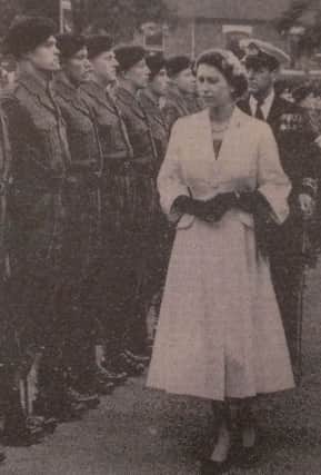 The Queen inspects the Durham Light Infantry.
