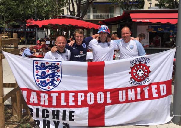 Hartlepool England fans at Euro 2016. From left: Richard Boddy, Danny Sanderson, Andrew Sanderson and Ian Hendry