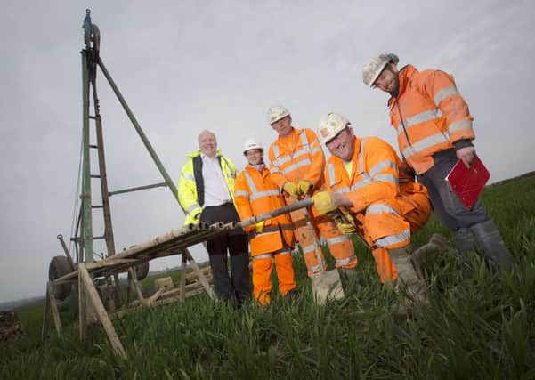Fergus Mitchell, property investment manager at NETPark, Loulia
Christakopoulou, site engineer from AECOM, Anthony Evans, Ian Thompson and Oliver Rogers from Dunelm GeoTechnical &amp; Environmental starting the ground investigation at NETPark.