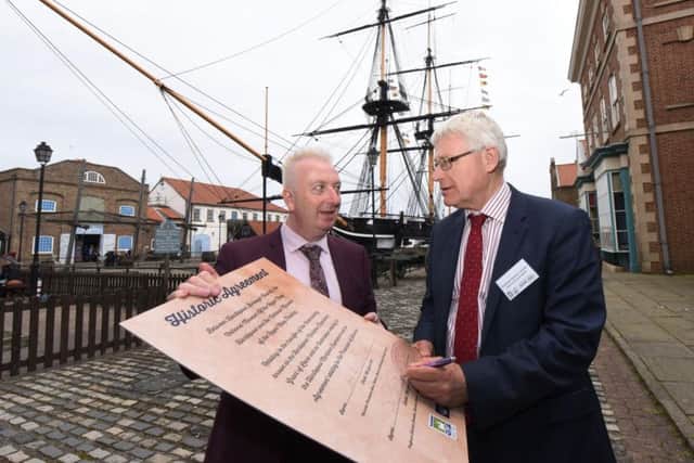 Hartlepool Council Leader Christopher Akers-Belcher (left) with Prof Dominic Tweddle, Director General National Museum of the Royal Navy.