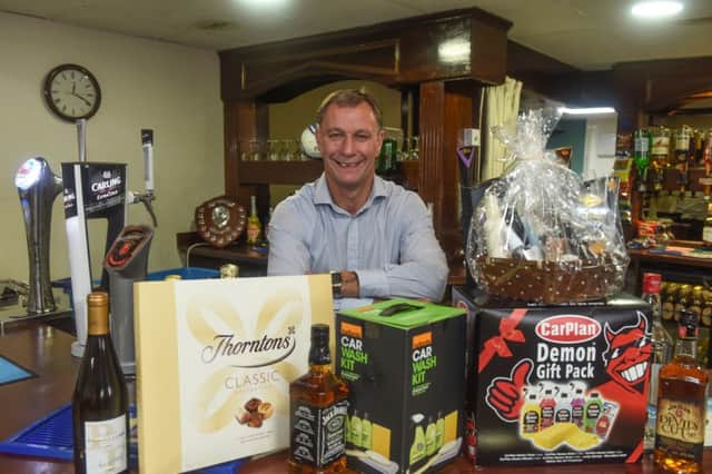 Paul Wanley  of the Owton Manor Social Club, Wynyard Road, Hartlepool, with some of the raffle prizes that helped to raise Â£1600 for the family of Makayla Lund, who was involved in a car crash in France in which her partner and two of her children were killed.