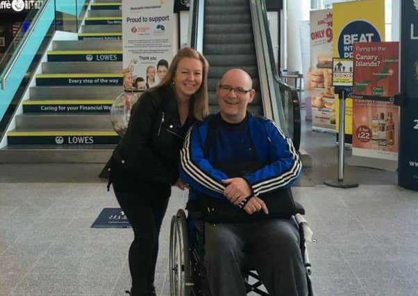 Eric and Joanna Thomson at Newcastle Airport on Sunday when they flew out to Mexico for treatment.