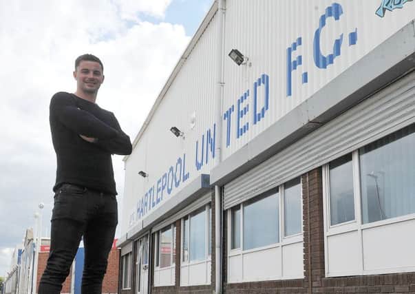 Padraig Amond after he signed for Hartlepool United from Grimsby Town. Photograph by FRANK REID
