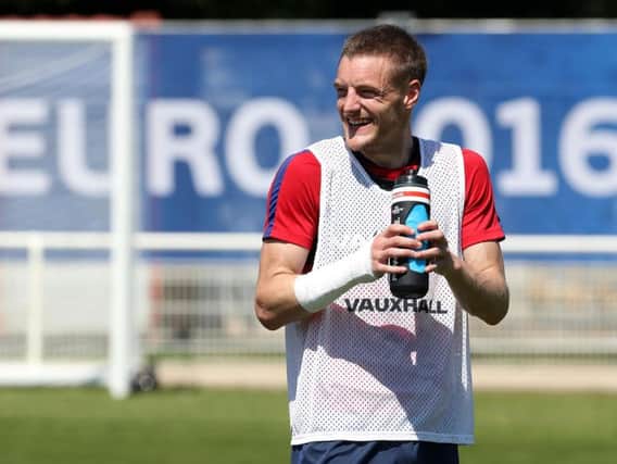England's Jamie Vardy during a training session at Stade de Bourgognes, Chantilly, on Thursday. Picture by Owen Humphreys/PA Wire.