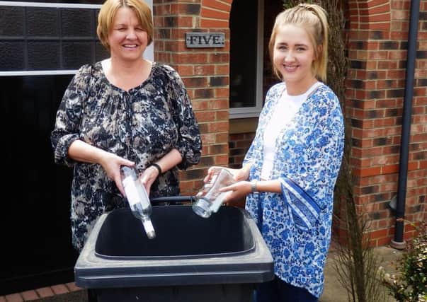 Hartlepool residents Sue Aves (left) and her daughter Kate promote the change to the kerbside recycling service.