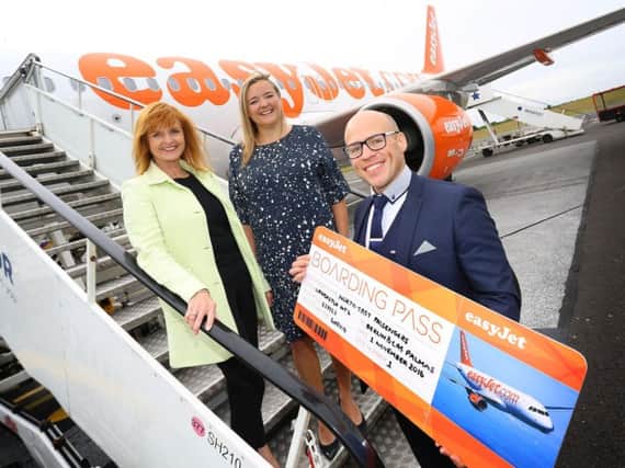 From left, easyJet's UK commercial manager Ali Gayward, commercial director Sophie Dekkers and Newcastle Airport aviation development manager Leon McQuaid.