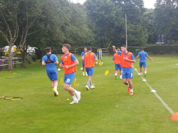 Hartlepool United players training at Maiden Castle