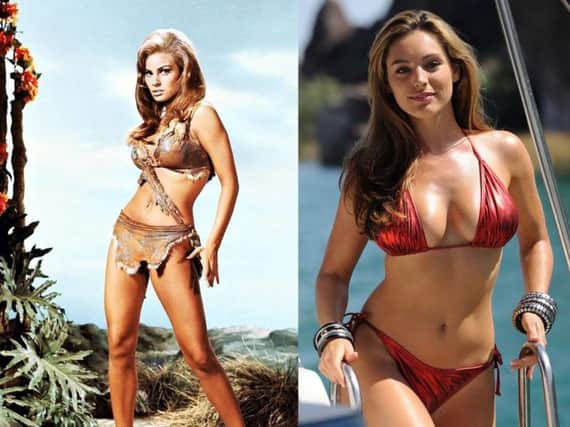 Sixties beauty Raquel Welch, left, was voted the No1 bikini body of all time. Kelly Brook, right, was the first 21st century woman in the poll, coming fourth.