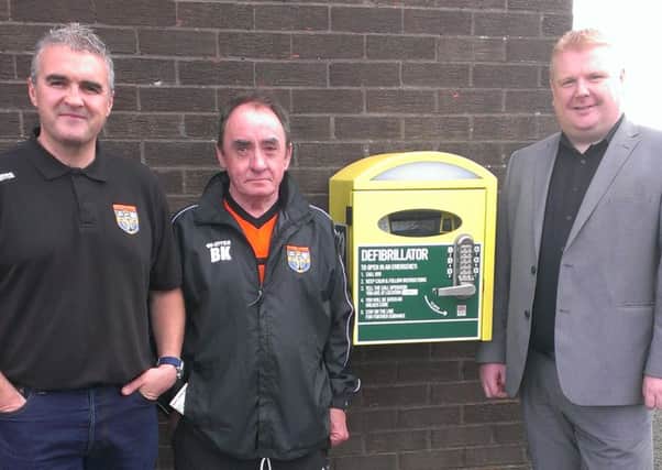 From left, Carl Sweeting, vice-chairman of Seaton Carew FC, Bernie Kelly, Seaton Carew FC president,and Councillor Paul Thompson.