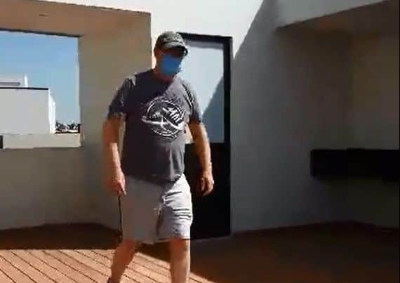 Eric Thomson taking his first steps after undergoing pioneering stem cell treatment in Mexico.