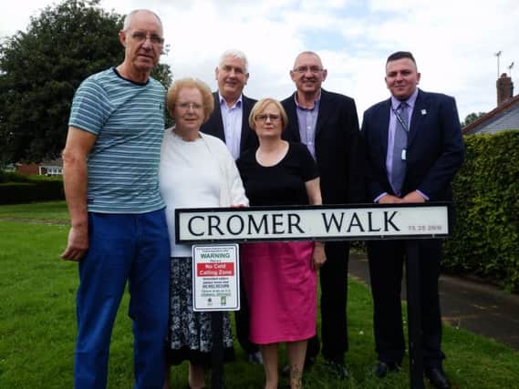 Front (from left to right), Cromer Walk residents Michael Morgan, Dorothy Aveyard and Andrea Aveyard. Back (left to right), Councillors Kevin Cranney, Jim Lindridge and Alan Clark.