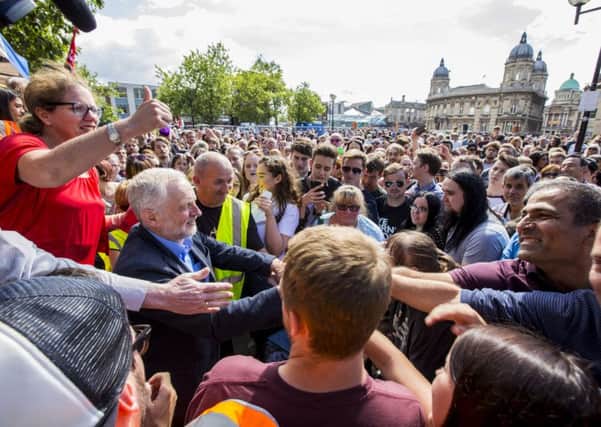 Labour leader Jeremy Corbyn receives a warm reception after speaking at a Labour leadership campaign rally in Queen's Gardens, Hull.
Picture taken on Saturday 30 July 2016.