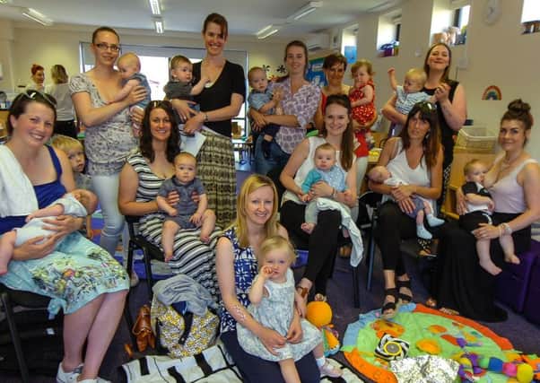 Women and babies  who took part in the Global Latch-on breastfeeding event at the Stranton Childrens Centrer in Hartlepool, on Saturday.