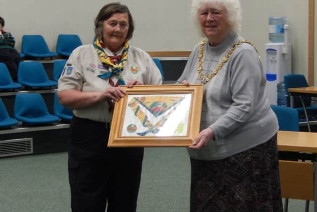 Margaret Elliott, left. pictured making a presentation to the then ceremonial Mayor of Hartlepool Mary Fleet.
