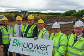 Pictred l-r at the Biopower site Israr Hussain economic development Hartlepool Council, Stuart Winspear of Stevenson Renewables, Coun. Kevin Cranney, Steve Winspear MD Biopower Group Ltd., Kevin O'Donnell operations director Biopower and Leigh Cooper of Leigh Cooper Assiociates.