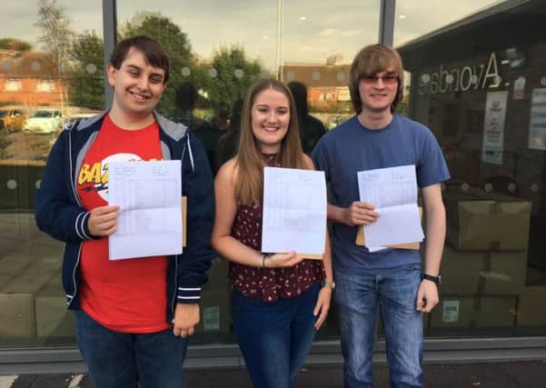 Star students at Dyke House College, all on their way to top universities, Lewis Robinson, Beth Scott and Matthew Watson.